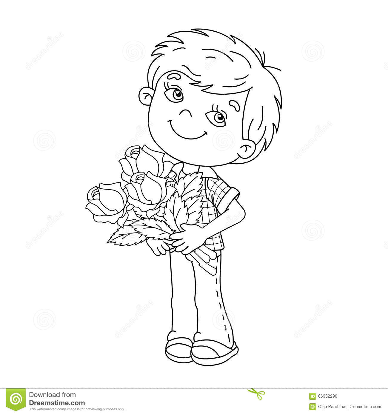 Coloring Pages Of Roses For Boys
 Coloring Page Outline Boy Holding A Bouquet Roses