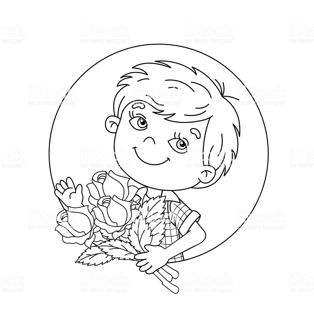 Coloring Pages Of Roses For Boys
 Coloring Page Outline Boy Holding A Bouquet Roses