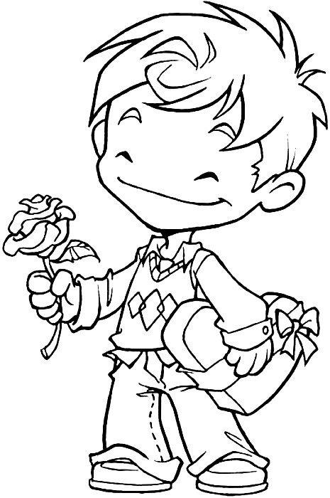 Coloring Pages Of Roses For Boys
 Boy with Valentine candy and a rose