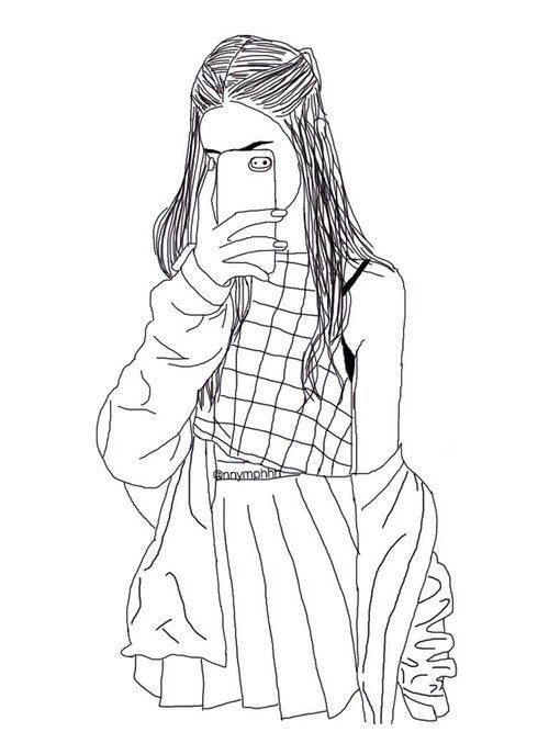 Coloring Pages Teen Girls With Phone
 Hipster Girl Drawing Outline Cool shit in 2019