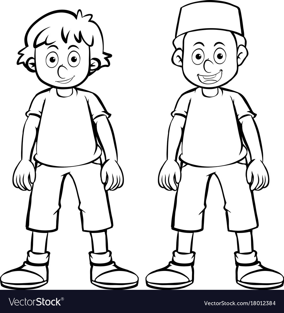 Coloring Pages Two Boys
 Outline character for two boys Royalty Free Vector Image