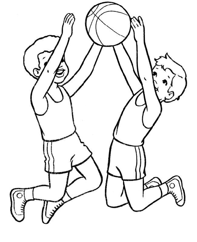 Coloring Pages Two Boys
 Two boys Jump in the air basketball coloring page Two