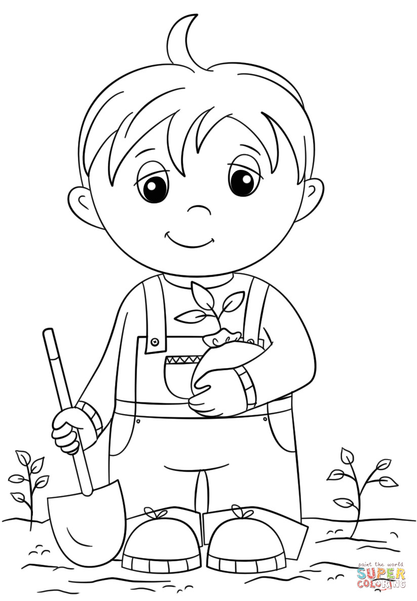 Coloring Sheets For Little Boys
 Cute Little Boy Holding Seedling coloring page