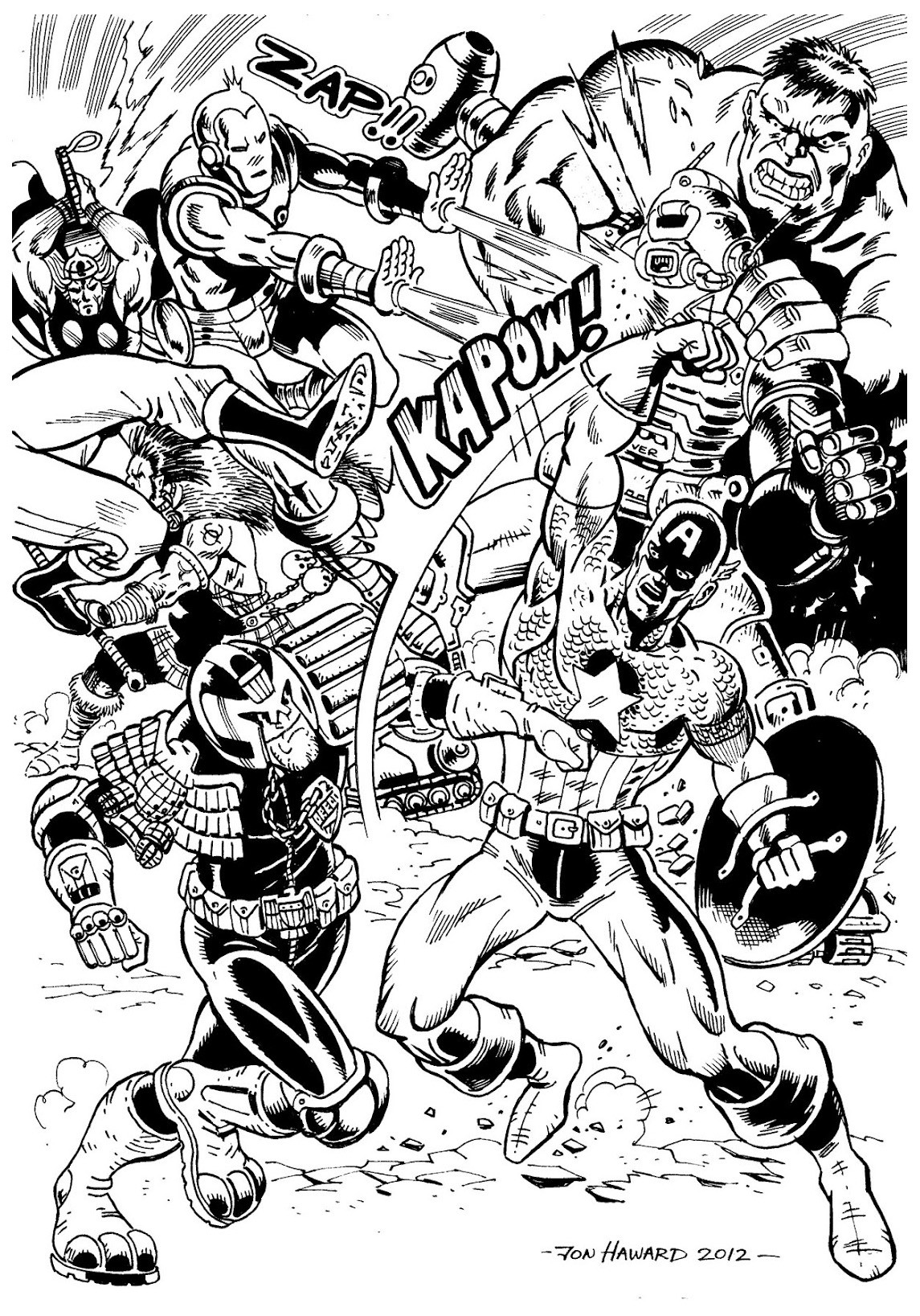Comic Book Coloring
 Avengers battle Books Adult Coloring Pages