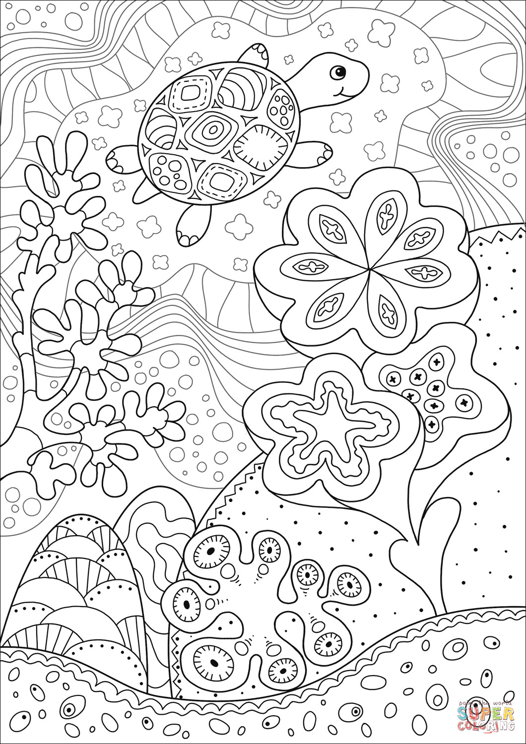 Coral Reef Coloring Pages
 Cute Sea Turtle in Coral Reef coloring page