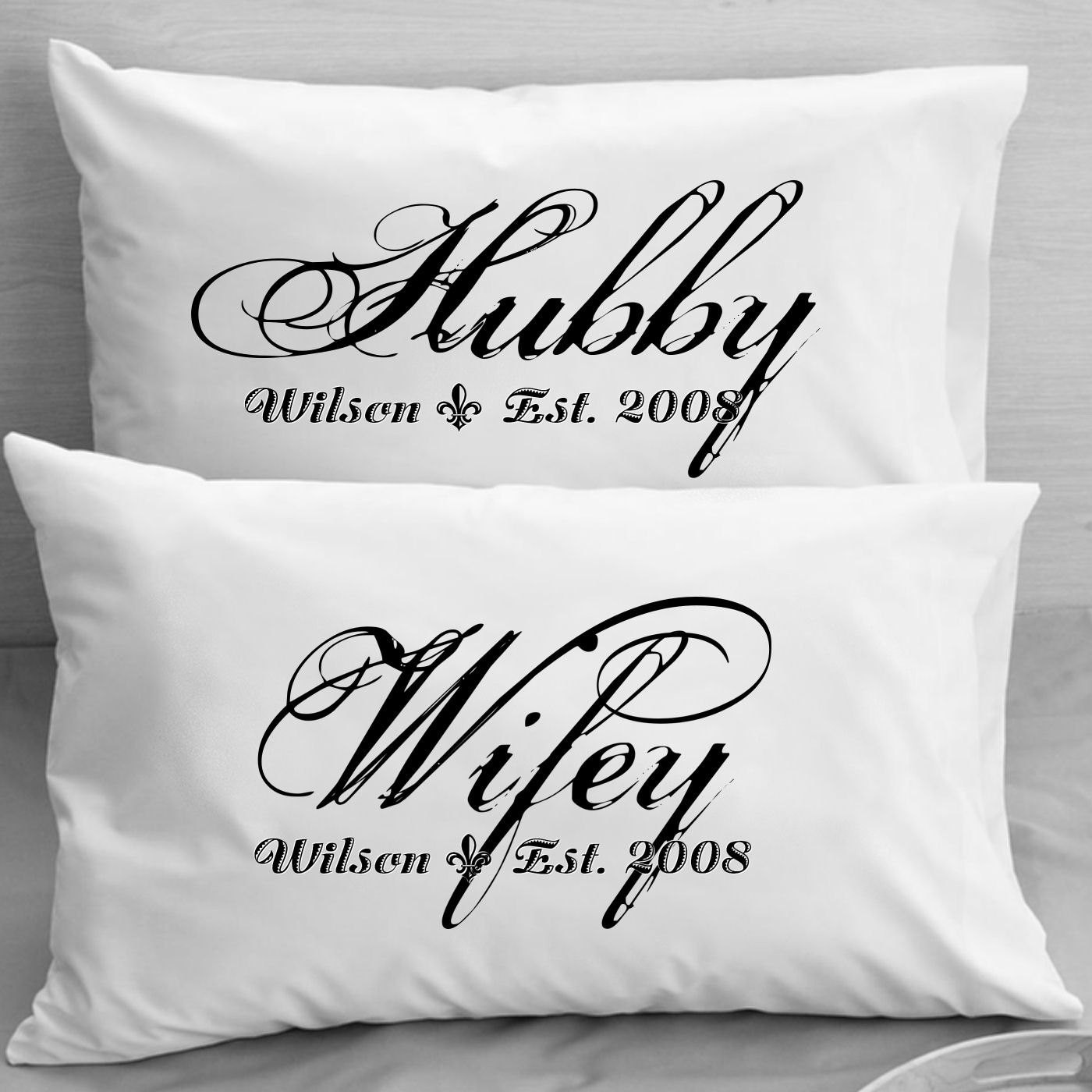 Couple Anniversary Gift Ideas
 Couples Pillow Cases Custom Personalized Wifey Hubby Wife