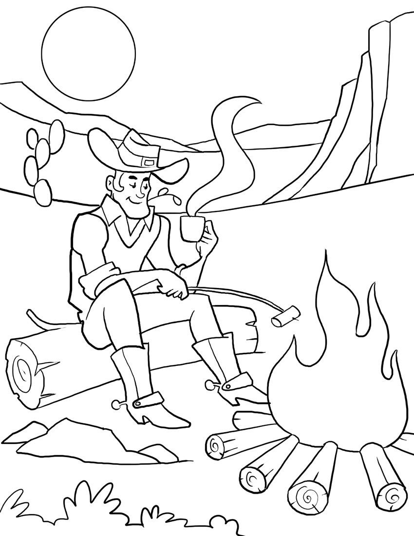 Cowboy Coloring Pages
 Cowboy Campfire Coloring Page for children