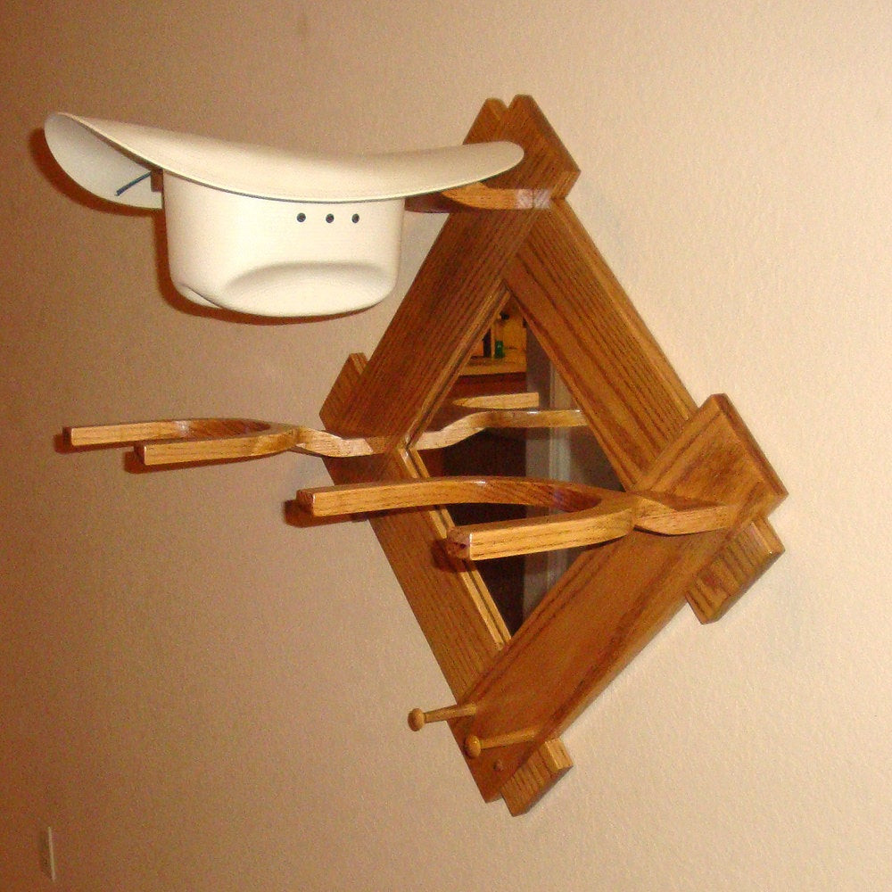 Cowboy Hat Rack DIY
 Oak Cowboy Western Hat Rack w Mirror Wall Mount by Chawsra