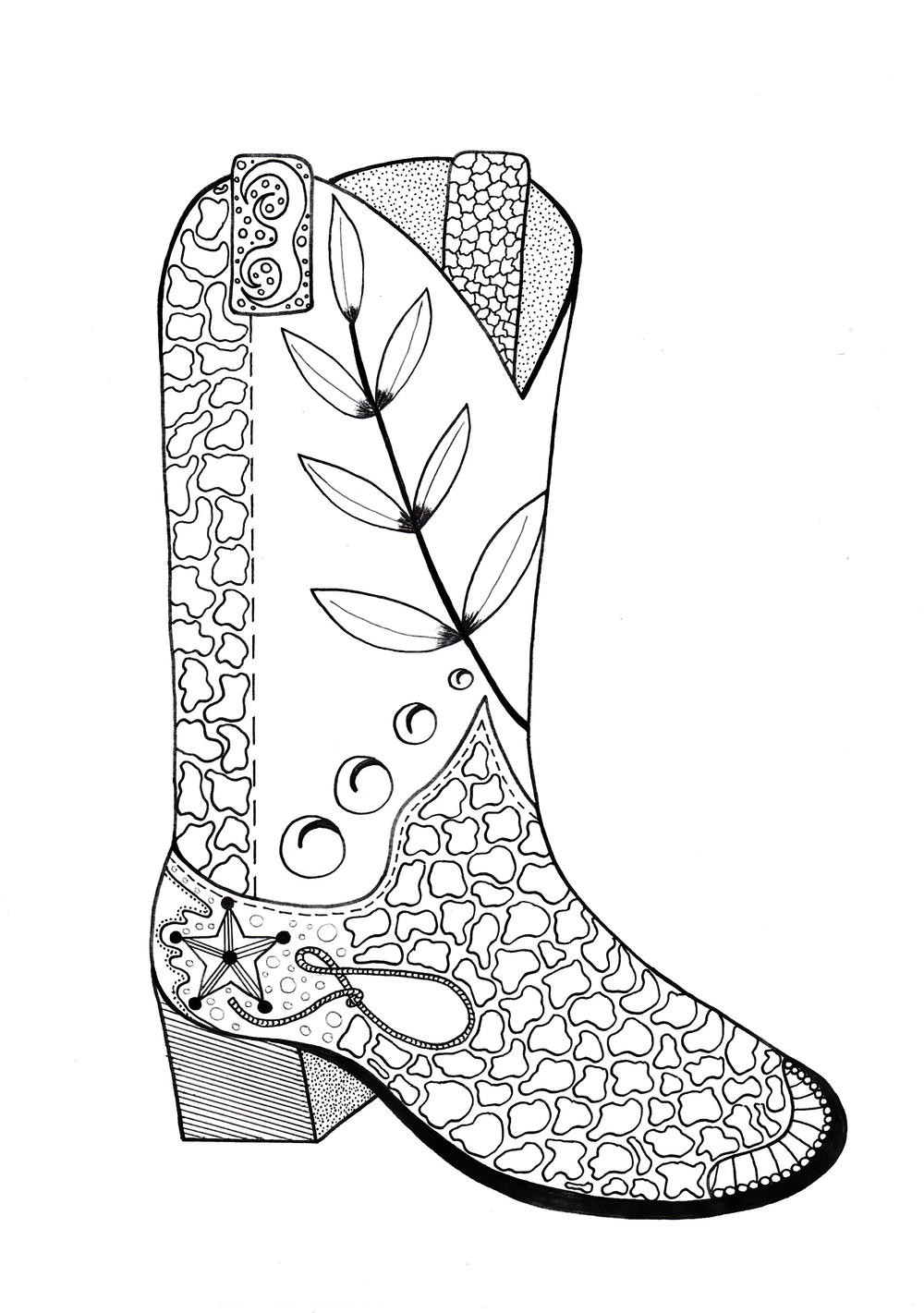 Cowgirl Coloring Pages
 Cowboy Boot Adult Coloring Page