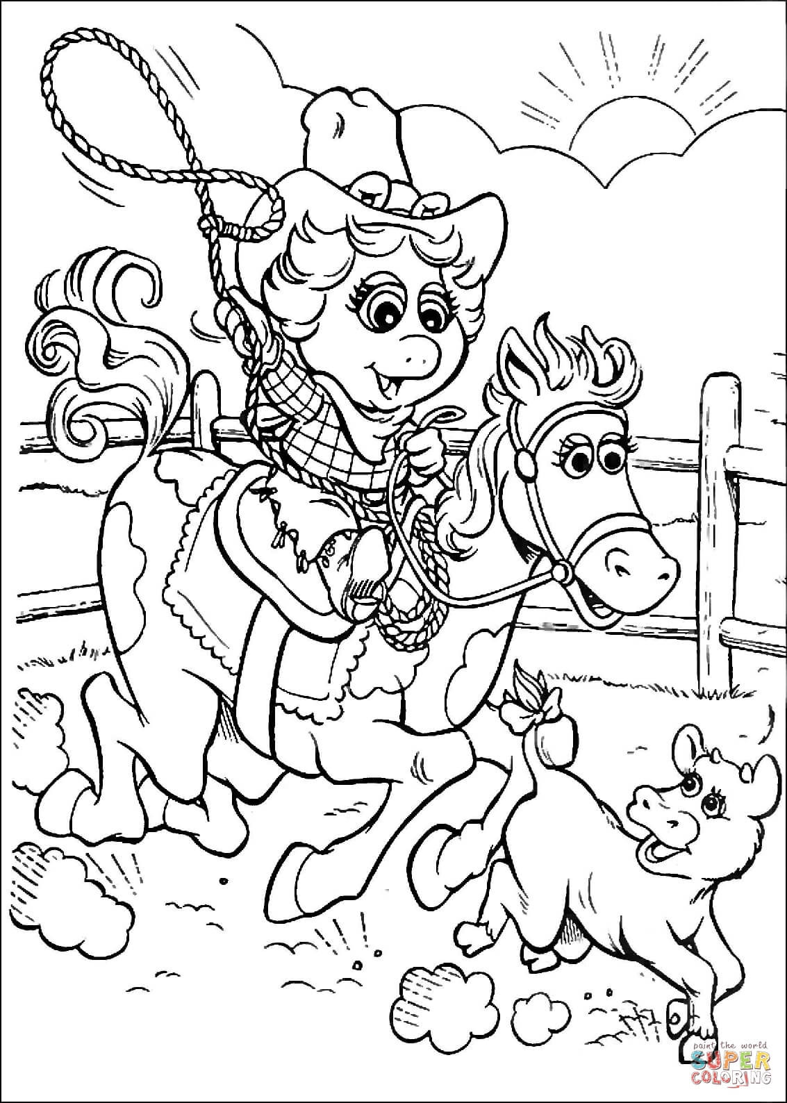 Cowgirl On A Horse Coloring Pages
 Baby Miss Piggy cowgirl coloring page