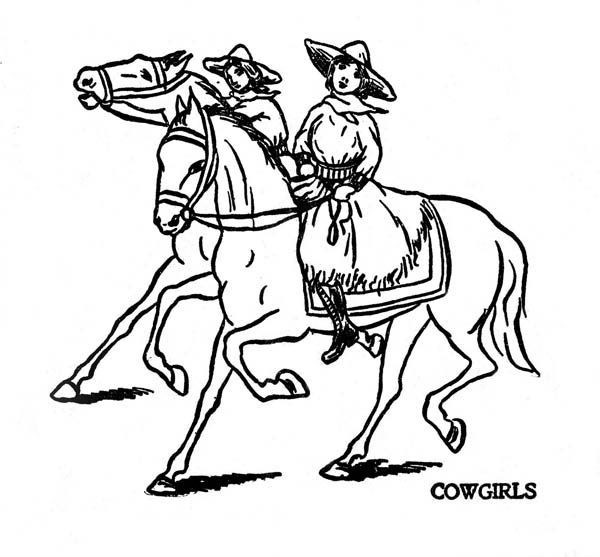 Cowgirl On A Horse Coloring Pages
 Two Cowgirl Riding Horse Coloring Page Kids Play Color