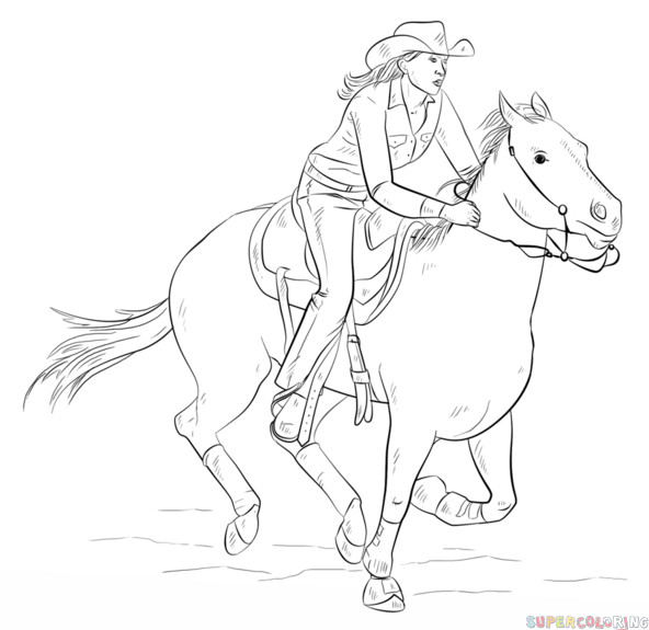 Cowgirl On A Horse Coloring Pages
 How to draw cowgirl on a horse step by step Drawing