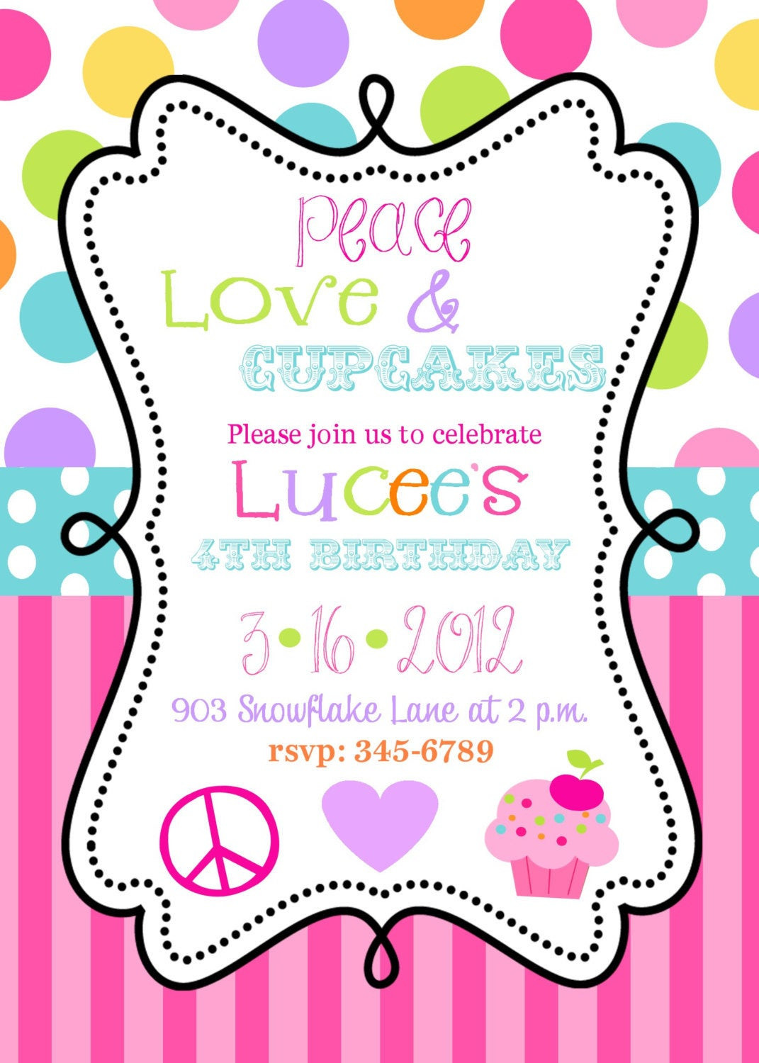 Cupcake Birthday Invitations
 12 Peace Love Cupcakes Birthhday Party invitations with
