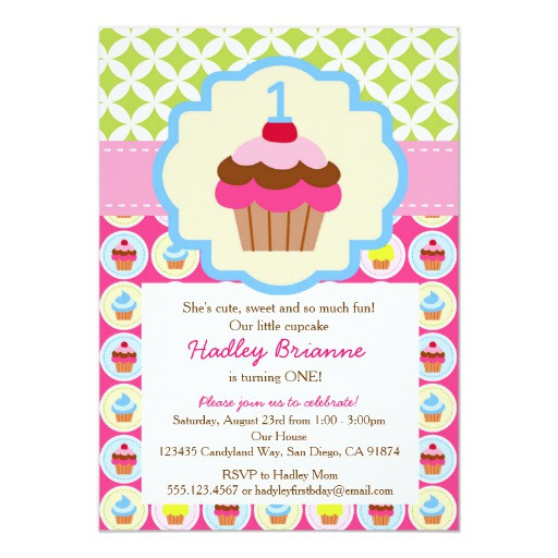 Cupcake Birthday Invitations
 Bright Cupcake 1st Birthday Party Invitation