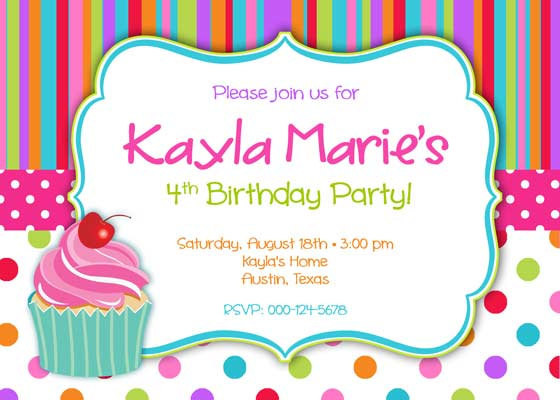 Cupcake Birthday Invitations
 Birthday Party Invitation Cupcake & Stipes for Girl DIY