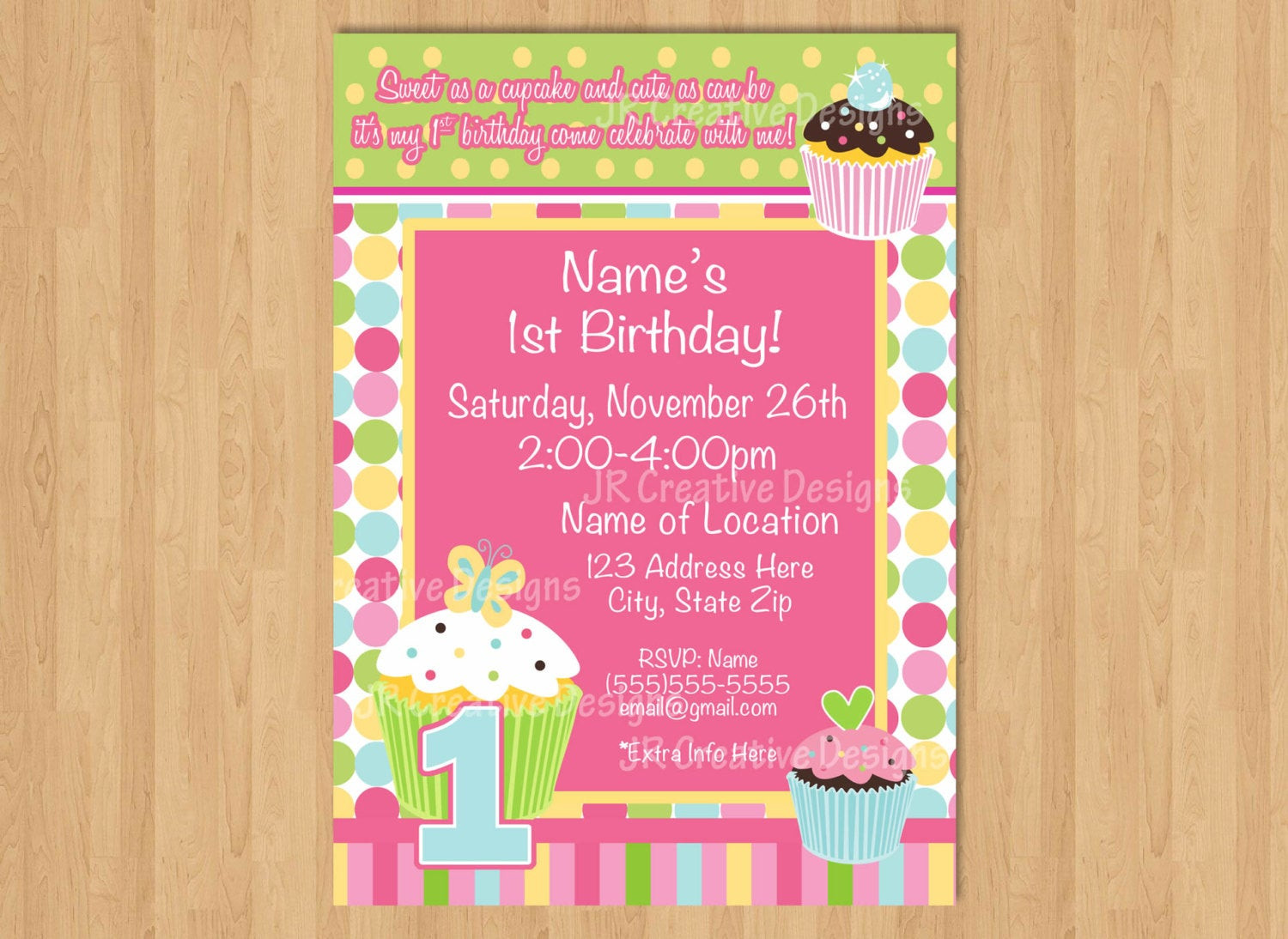 Cupcake Birthday Invitations
 Cupcake birthday party invitation girl 1st birthday invitation