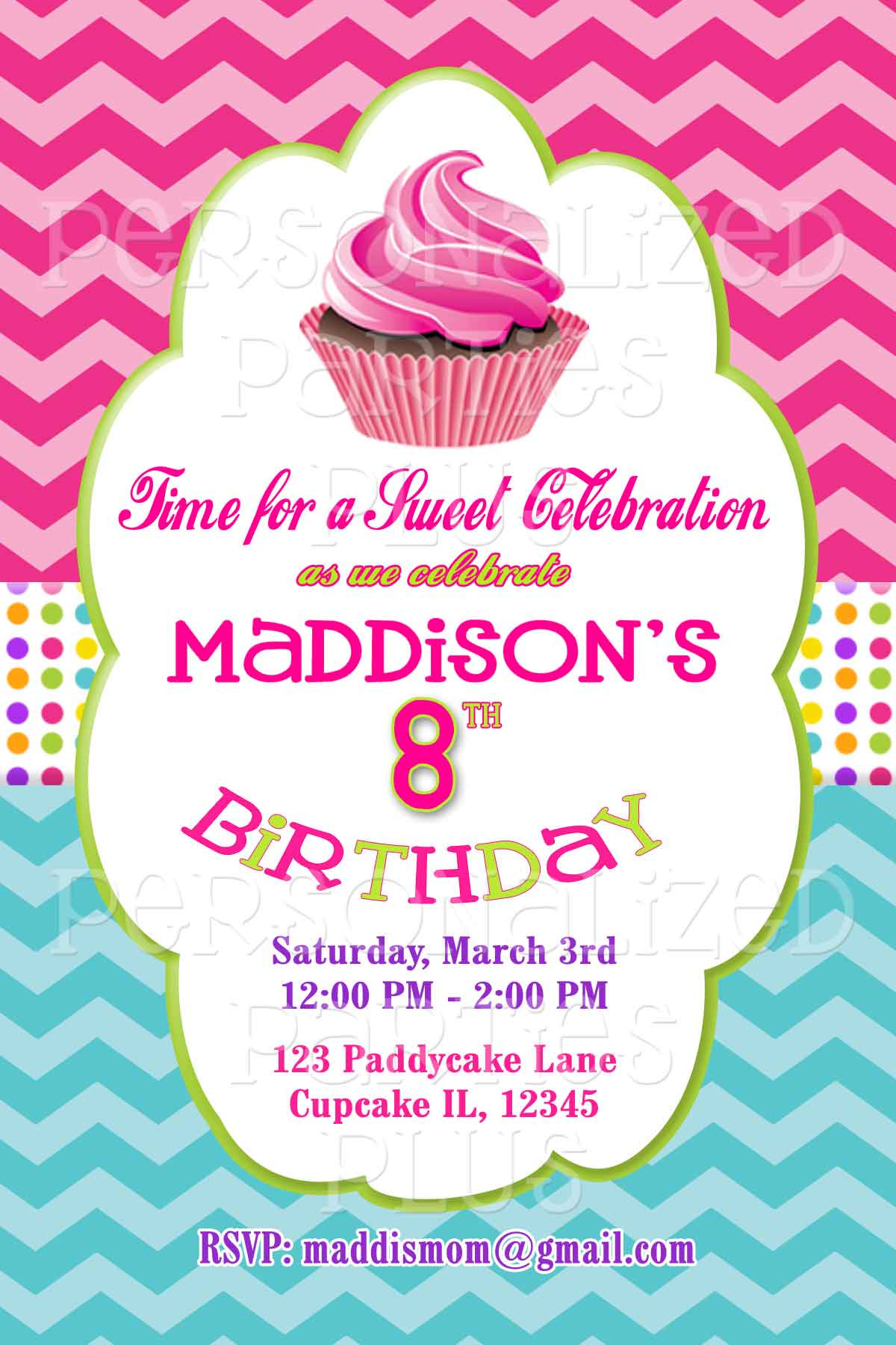 Cupcake Birthday Invitations
 chevron cupcake birthday invitation