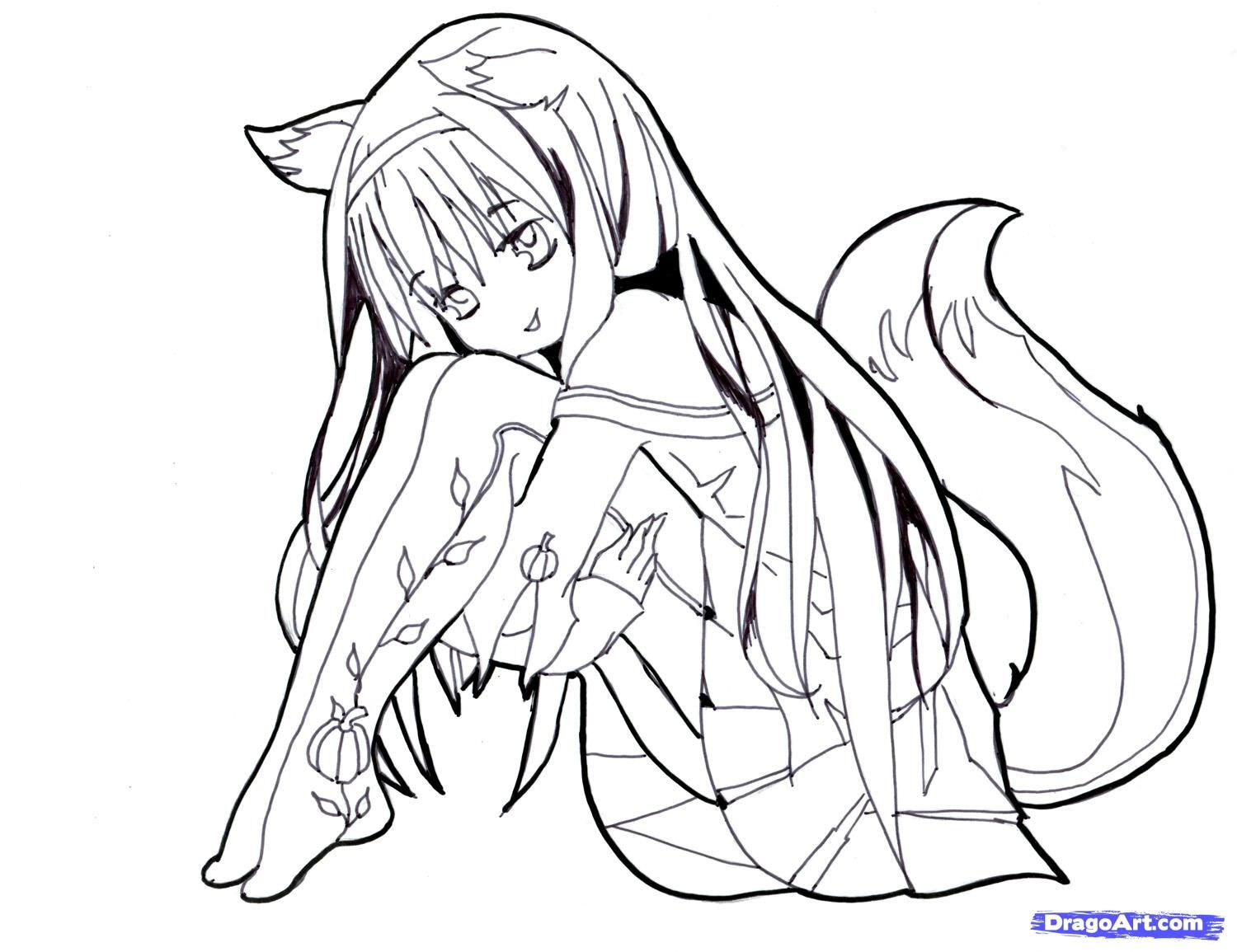 Cute Anime Girls Coloring Pages
 Anime Fox Girl Cute Coloring Pages Coloring Home