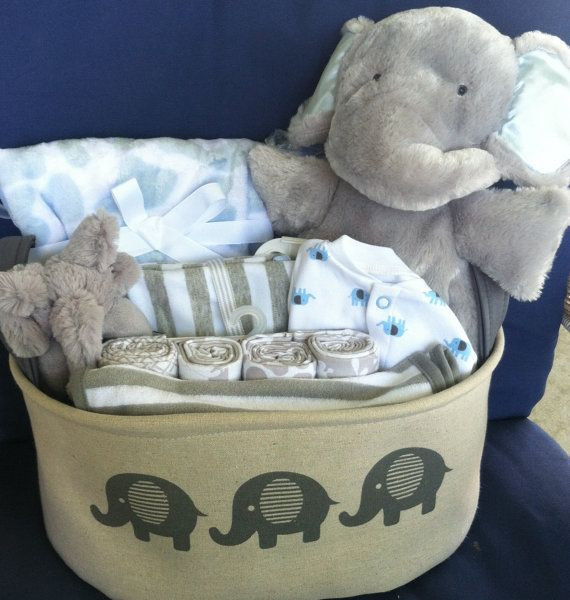 Cute Baby Shower Gift Ideas For Boys
 Baby boy elephant basket cute baby shower t gray