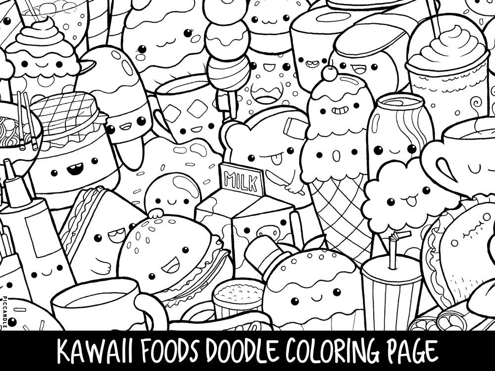 Cute Printable Coloring Pages
 Foods Doodle Coloring Page Printable Cute Kawaii Coloring