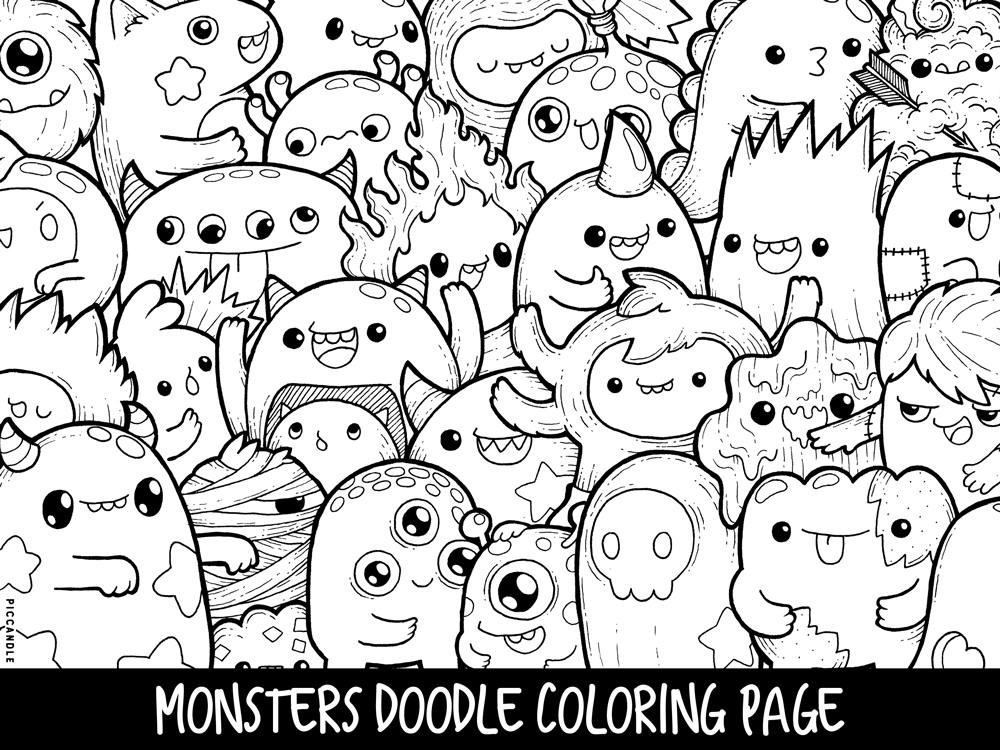Cute Printable Coloring Pages
 Monsters Doodle Coloring Page Printable Cute Kawaii Coloring