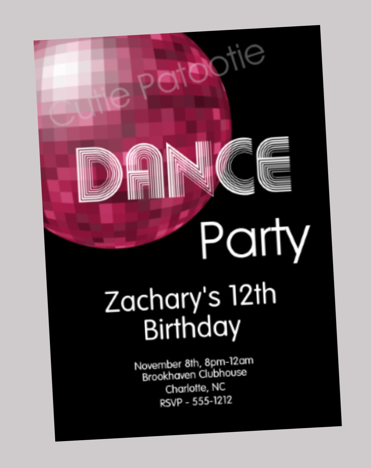 Dance Birthday Party Invitations
 Dance Party Birthday Invitation Disco Ball by eWhimsyChick