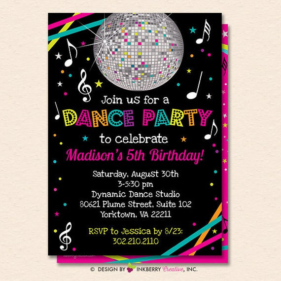 Dance Birthday Party Invitations
 Dance Party Invitation Dance Party Invite Neon Glow Dance