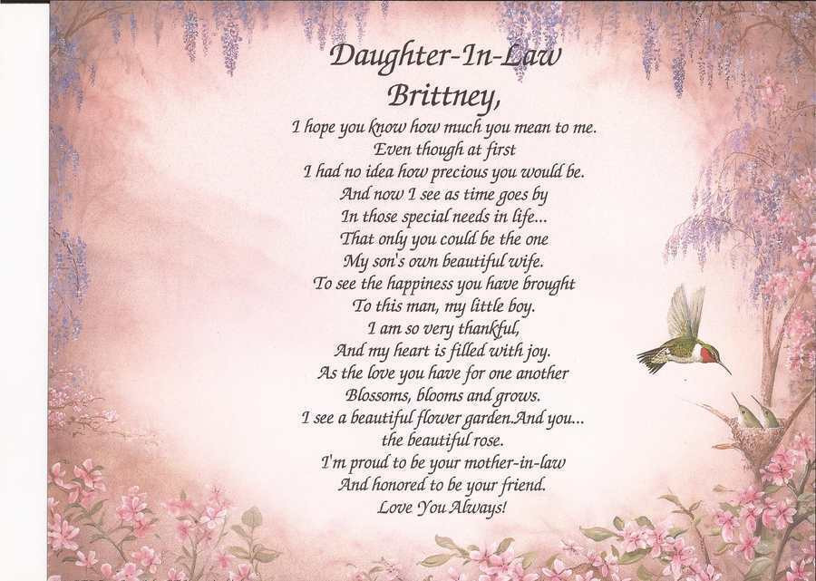 Daughter In Law Mothers Day Quotes
 Personalized Daughter In Law Poem Gift Birthday Wedding