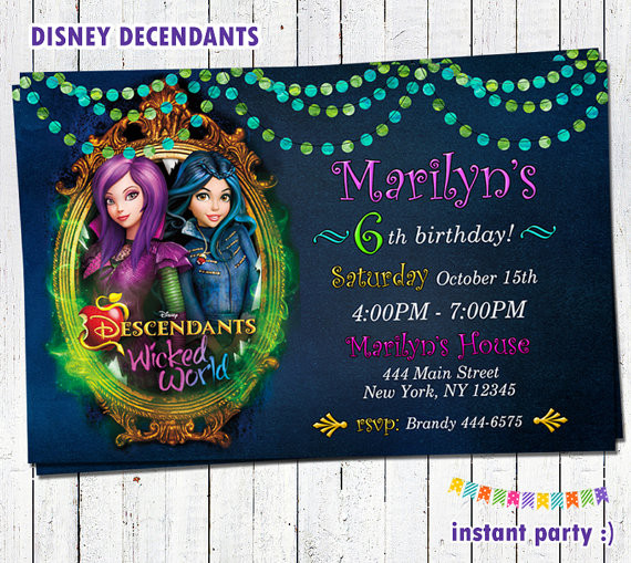 Descendants Birthday Invitations
 Disney Descendants Birthday Party Invitations And