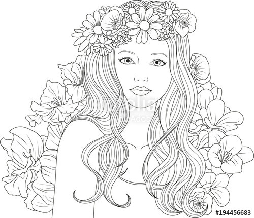 Detailed Coloring Pages For Teenage Girls
 "beautiful girl coloring pages" Stock image and royalty