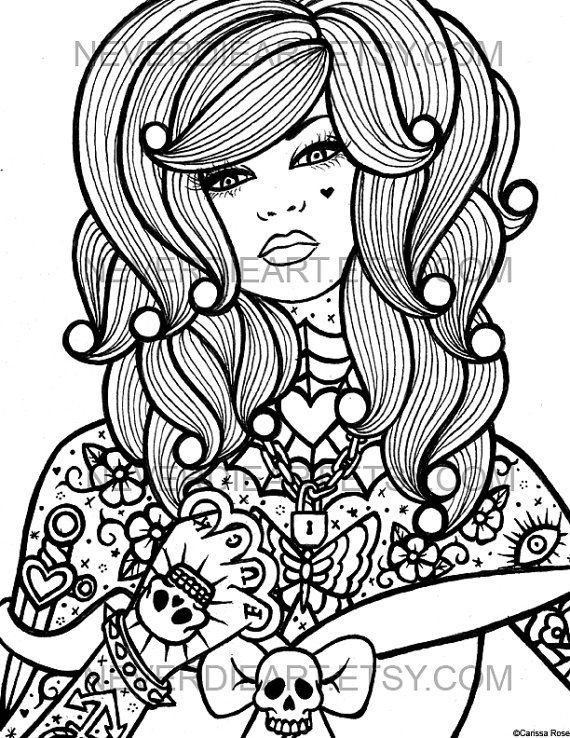 Detailed Coloring Pages Of Girls
 Digital Download Print Your Own Coloring Book Outline Page