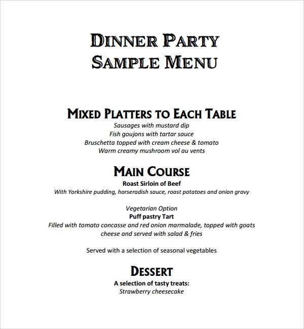 Dinner Party Menu Ideas For 8
 Sample Event Menu Template 8 Free Documents in PDF Word