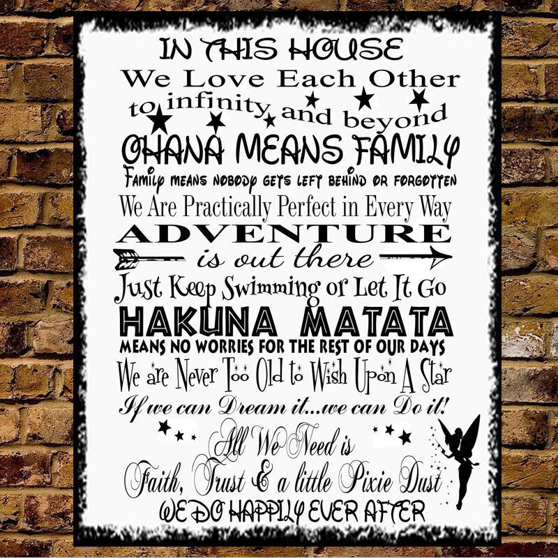 Disney Family Quotes
 Personalised Metal Disney Quotes In this House Family Wall