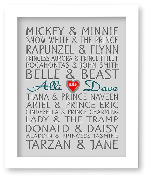 Disney Wedding Gift Ideas
 Disney Famous Couples Print Couples Art Personalized