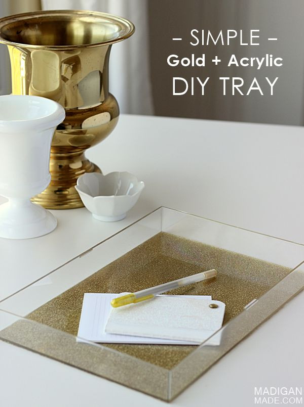 DIY Acrylic Box
 Simple gold and glitter acrylic DIY tray made from an old