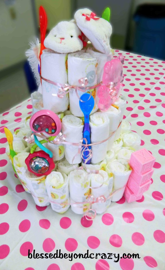 DIY Baby Shower Cake
 Baby Shower Charades & DIY Diaper Cake