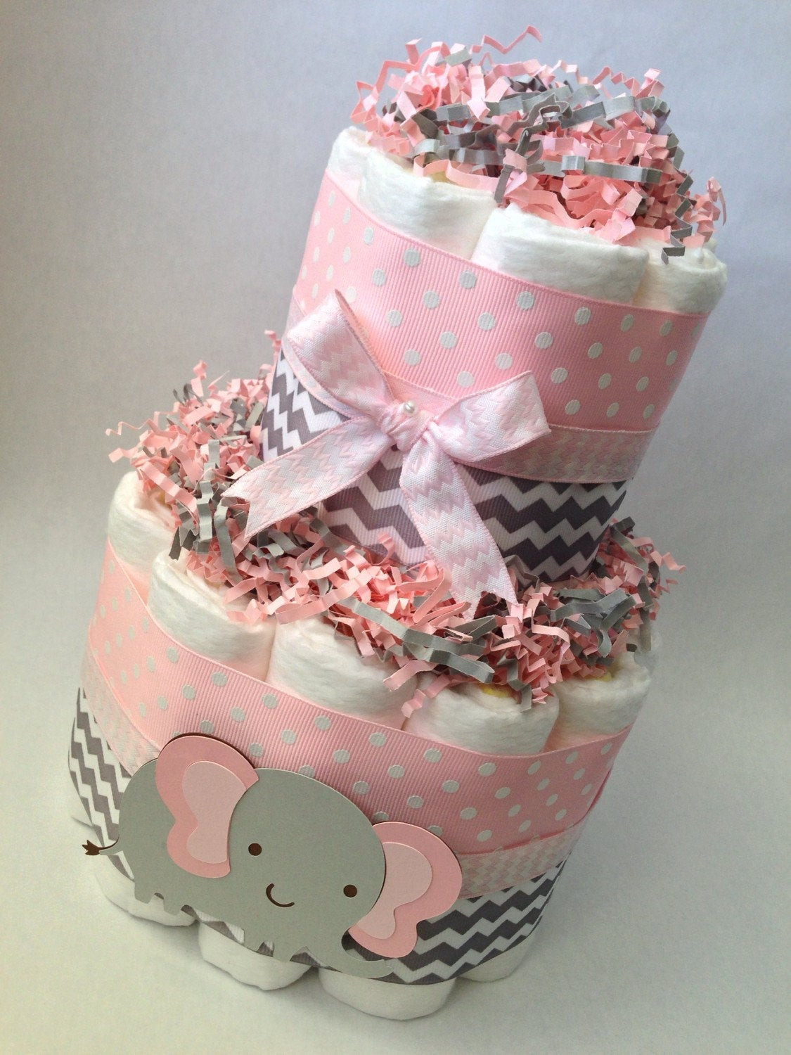 DIY Baby Shower Cake
 Pink and Grey Elephant Diaper Cake Baby Shower Centerpiece