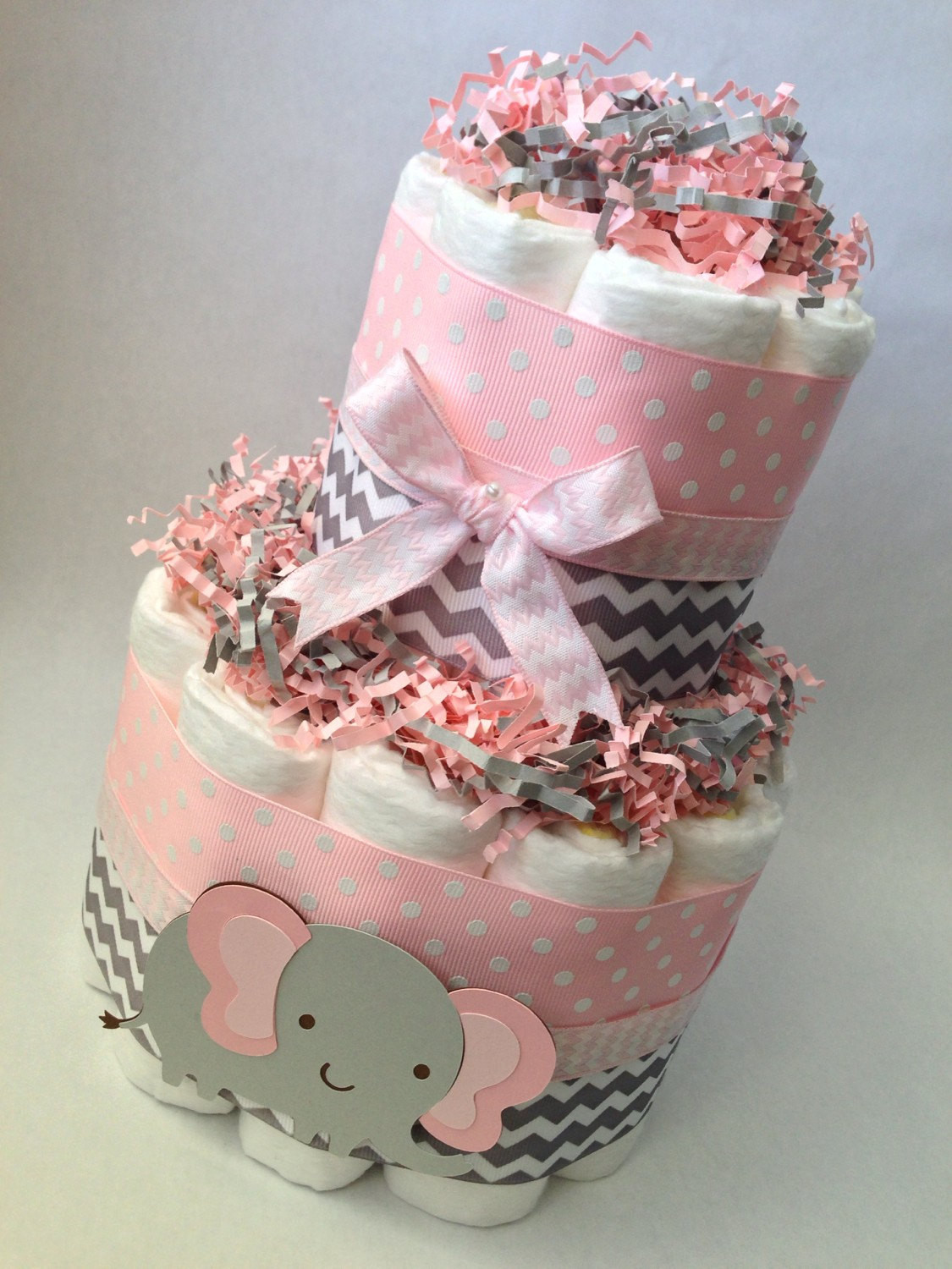 DIY Baby Shower Cakes
 Pink and Grey Elephant Diaper Cake Baby Shower Centerpiece