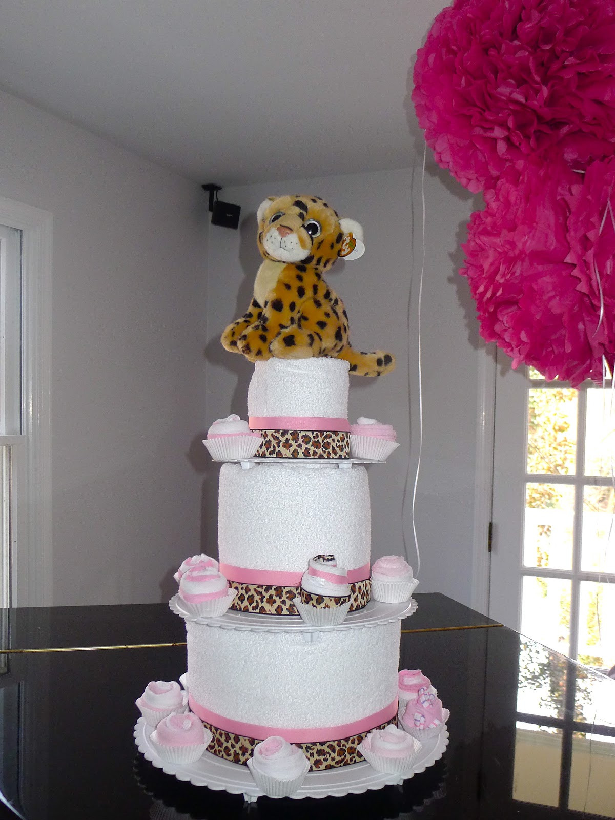 DIY Baby Shower Cakes
 Fashionably Festive Pink Baby Shower DIY Towel Cake