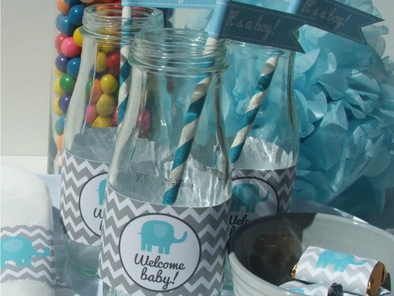 DIY Baby Shower Centerpieces Boy
 Elephant Baby Shower Decorations Party Package blue gray