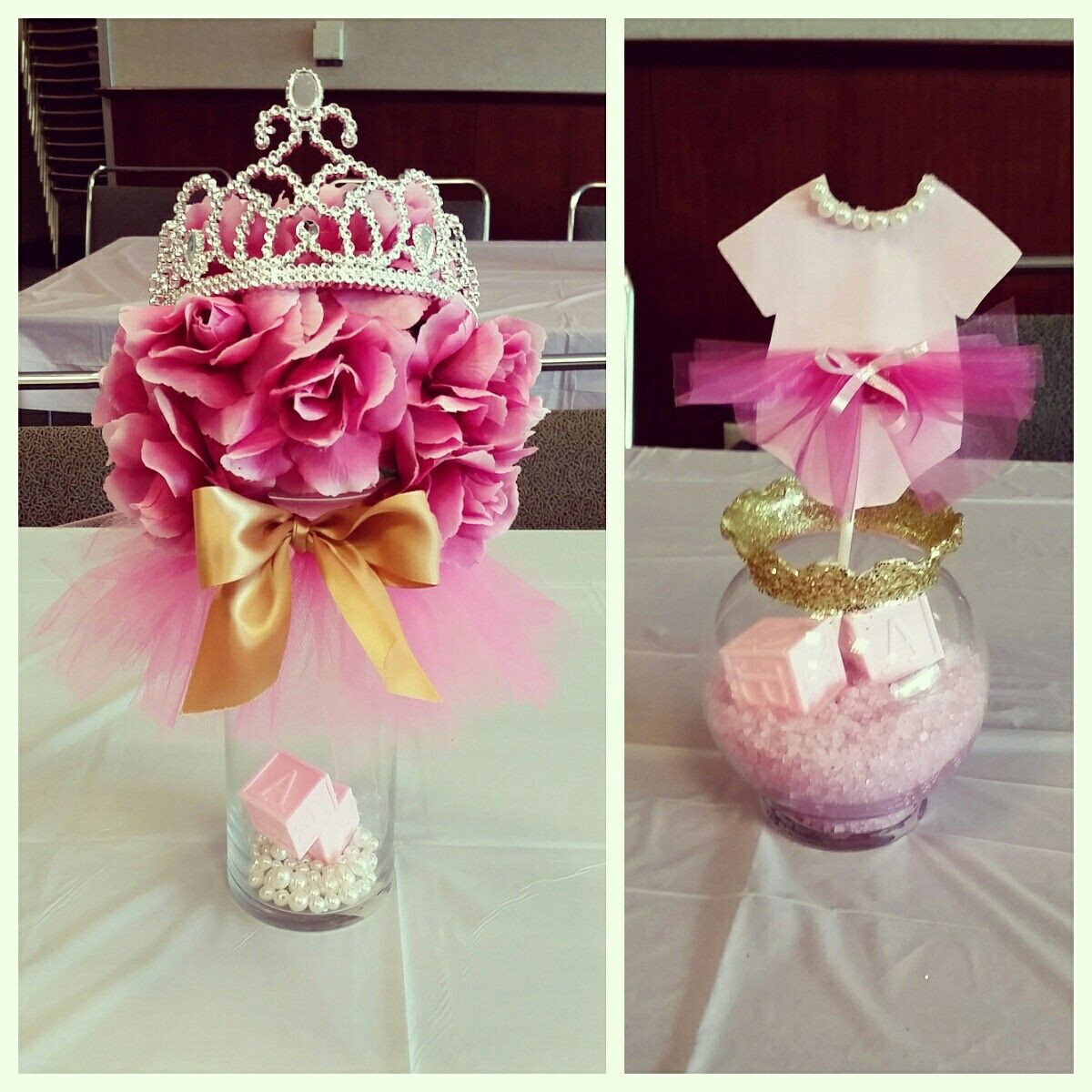 DIY Baby Shower Centerpieces For Girls
 Tutus & Tiaras Baby Shower centerpieces pinkandgold