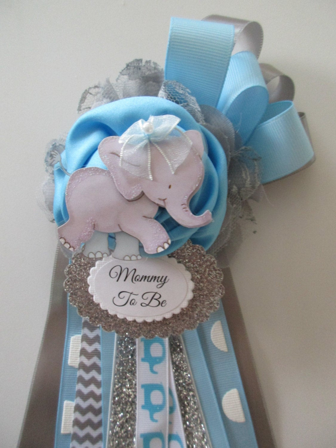 DIY Baby Shower Corsage
 Elephant Mommy To Be Corsage Baby BOY Baby Shower Corsage