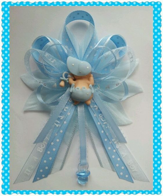 DIY Baby Shower Corsages
 Blue It s a boy Mommy baby shower corsage