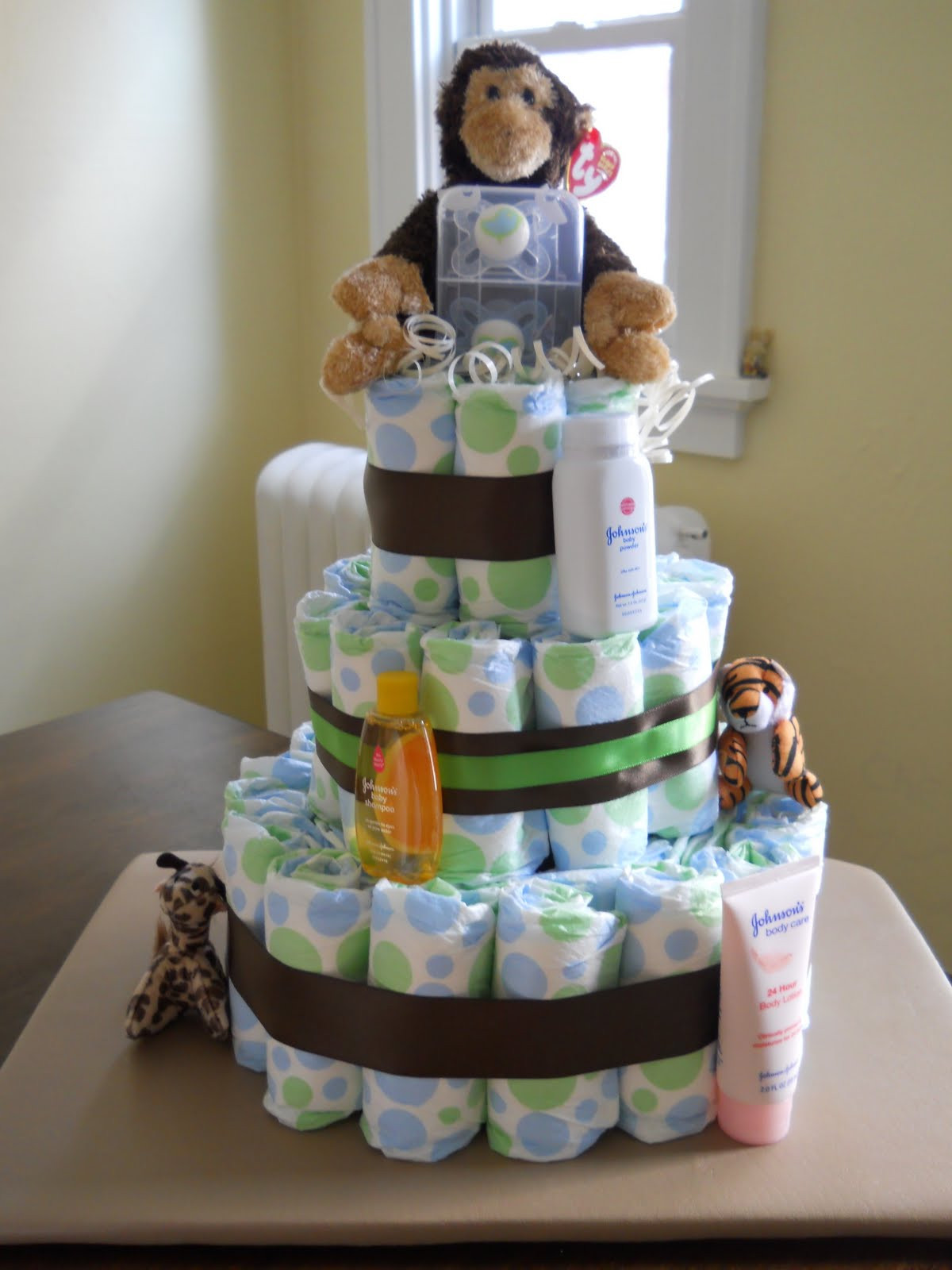 DIY Baby Shower Diaper Cakes
 Be ing Mrs Juju DIY Diaper Cake