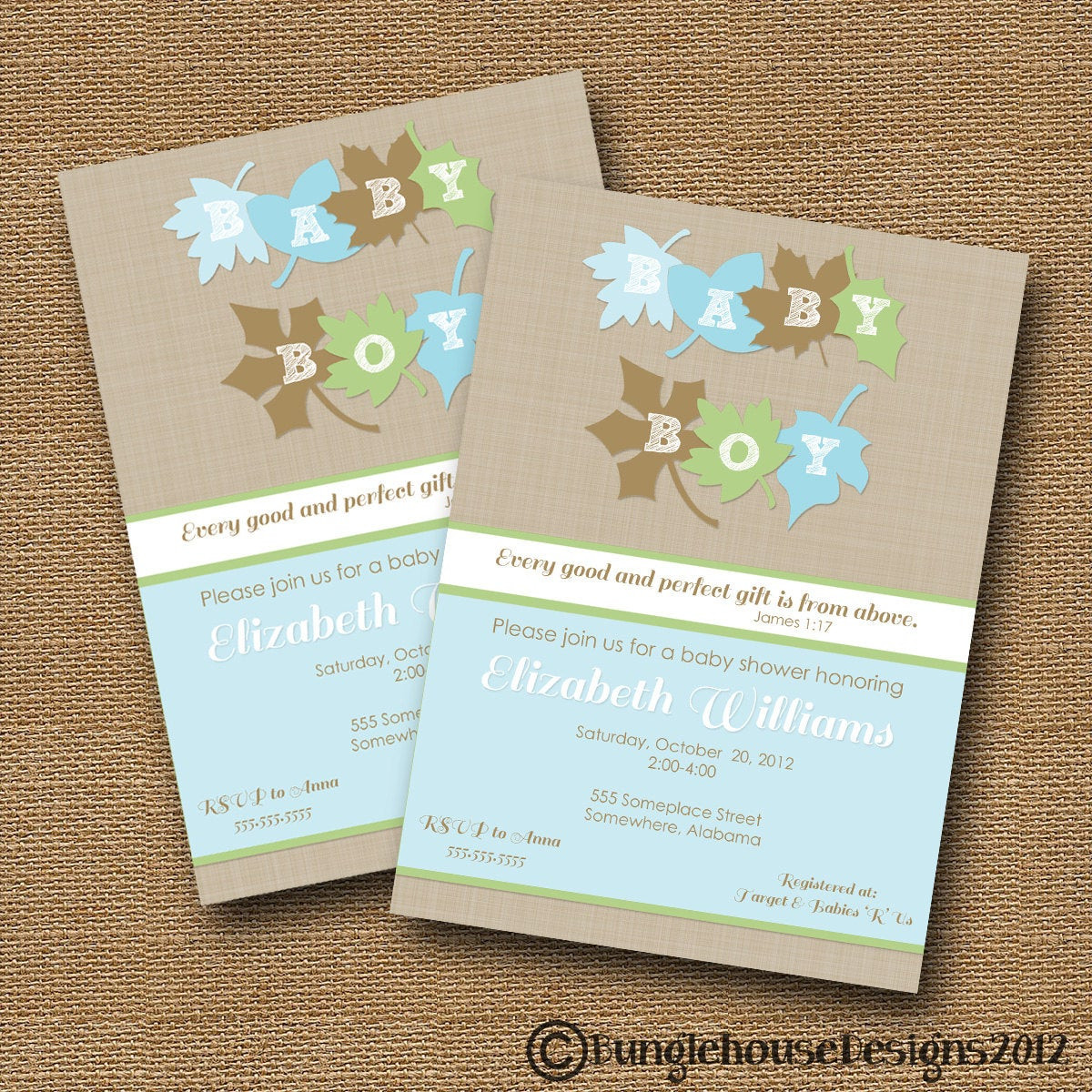 DIY Baby Shower Invitation
 Fall Leaves Baby Shower Invitation DIY by bunglehousedesigns