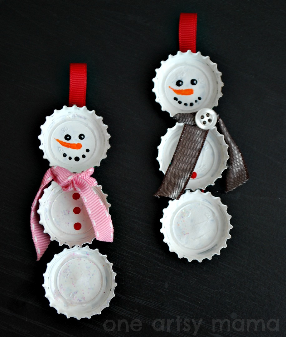 DIY Christmas Ornaments
 Bottle Cap Snowman Ornaments Amy Latta Creations