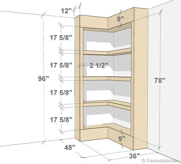 DIY Corner Shelf Plans
 DIY Built in Corner Bookshelves via Remodelaholic