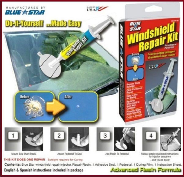 DIY Cracked Windshield Repair
 WINDSHIELD REPAIR KIT BLUE STAR DO IT YOURSELF A STONE