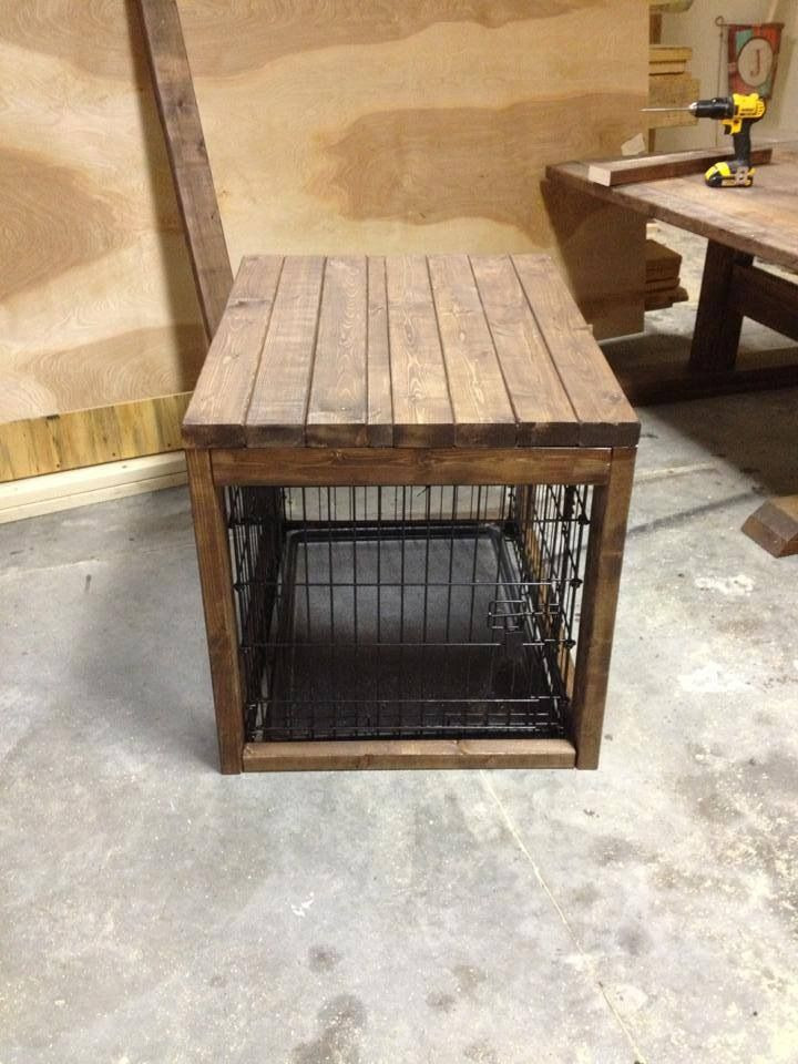 DIY Dog Cages
 Dog cage with a table built over it farmhouse