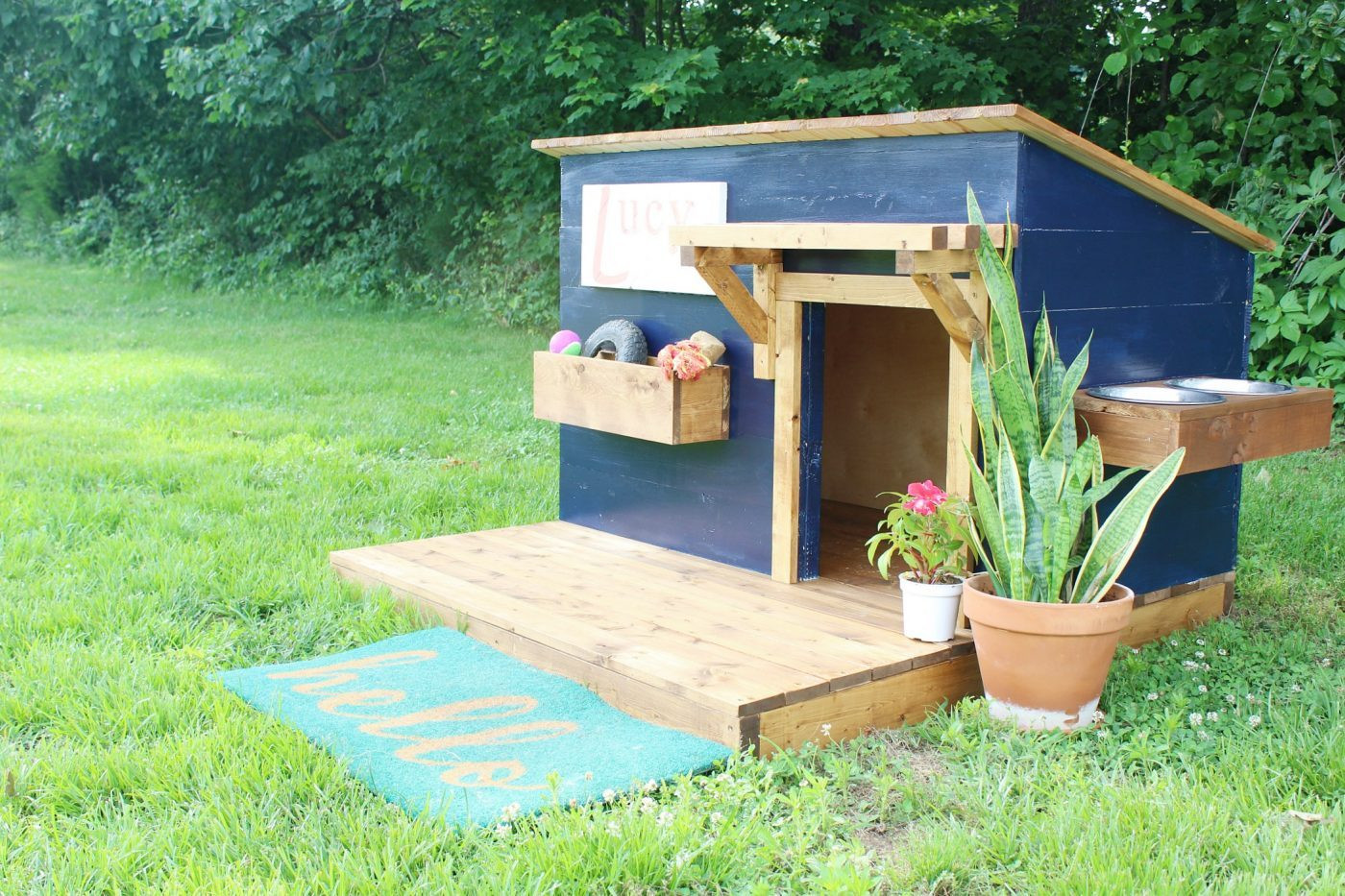 DIY Dog House Kits
 DIY Doghouse with Deck Toy Box and Food Bowl